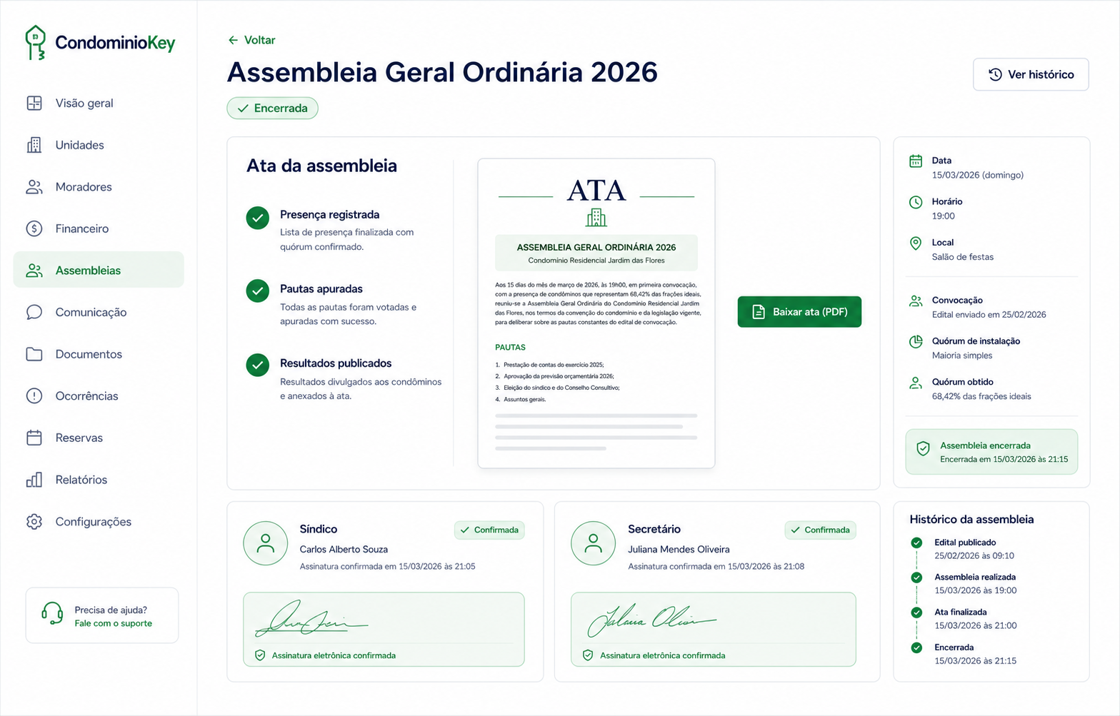 Geração de ata da assembleia